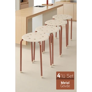 Otto Metal Gövdeli Modern Tabure Mutfak Bahçe Taburesi - 4 Adet Krem