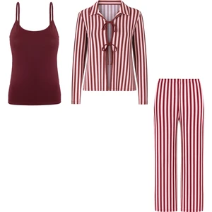 3'lü  Çizgili Pamuklu  Pijama Takımı