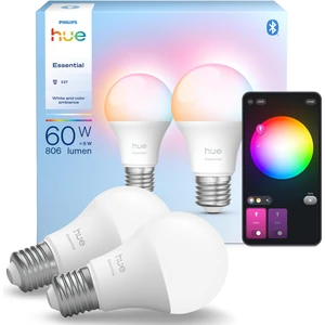 Hue Essential 8W E27 806 Lumen Renkli Akıllı Ampul A60 (2'li Ekopaket)