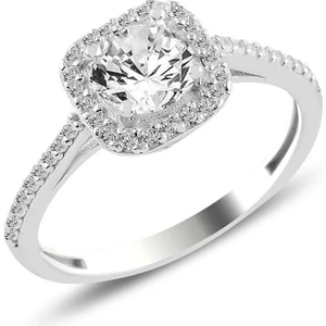 Söğütlü Silver 925 Ayar Gümüş Kare Tasarım Zirkon Taşlı Yüzük – Rodyum Kaplama, Pırlanta Montürlü