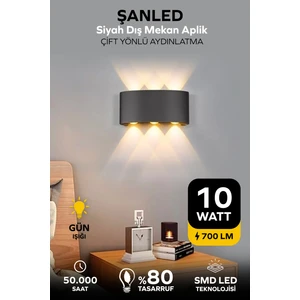 Şanled Dekoratif 10w  Çift Yönlü Iç-Dış Mekan Siyah Kasa Amber Rengi Işık Duvar Aplik