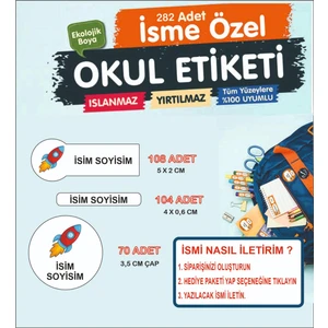 Okul Etiketi 282 Adet Isme Özel Okul Etiketi – Su Geçirmez, Yırtılmaz Sticker Seti