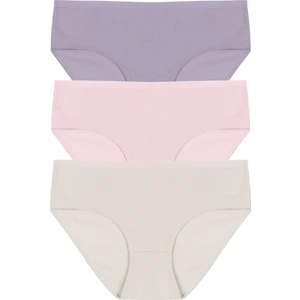 Kadın 3'lü Desenli Kaşkorse Pamuklu Yüksek Bel Bato