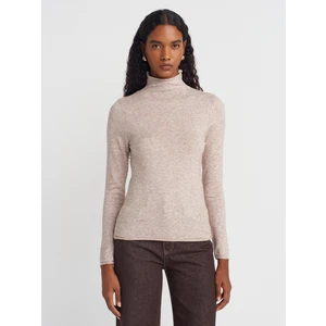 10714 Dik Yaka Yünlü Yumuşak Ince Dokulu Triko Kazak-Vizon M.