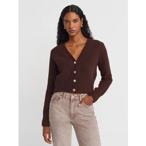 60273 V Yaka Düğmeli Triko Hırka-Kahve