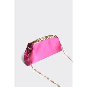 Fuşya Saten Gold Payet Detaylı Clutch Abiye Çanta