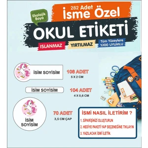 Okul Etiketi 282 Adet Isme Özel Okul Etiketi – Su Geçirmez, Yırtılmaz Sticker Seti