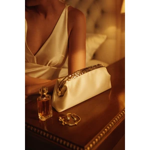 Bej Saten Gold Payet Detaylı Clutch Abiye Çanta