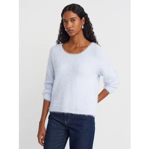 10806 Kayık Yaka Yumuşak Dokulu Triko Kazak-Mavi