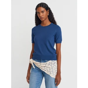 10779 Bisiklet Yaka Kısa Kol Basic Triko Bluz-Indigo