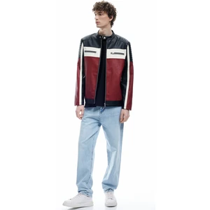 Mandarin Yaka Uzun Kollu Fermuarlı Deri Ceket