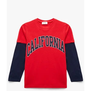 Pamuklu Uzun Kollu Bisiklet Yaka Baskılı Tişört