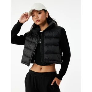 Dik Yaka Fermuarlı Uzun Kollu Cepli Slim Fit Şişme Mont