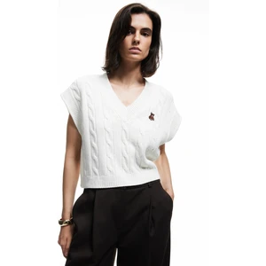 Kolsuz V Yaka Ayıcık Işleme Detaylı Saç Örgü Oversize Süveter