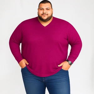 Erkek Büyük Beden Oversize Uzun Kollu V Yaka T-Shirt 3xl 4xl 5xl 6xl 7xl 8xl 9xl