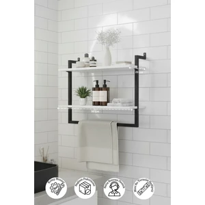 2 Raflı Beyaz Banyo Rafı | Beyaz Profil | Havluluk | 50X20 Ebatında Ahşap