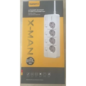 Yamatik X-MAN-104 A-Class 4 Lü Ayrı Anahtarlı 2 Metre Akım Korumalı Grup Priz 1400 Joule Uzatma Kablosu