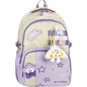 Lila Twil Yıldız Desenli İlkokul Sırt Çantası Peluş Oyuncak Hediyeli 25802