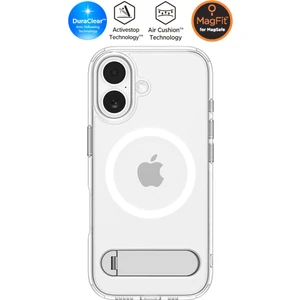 iPhone 17 ile Uyumlu ince Kılıf MagSafe Kılıf Ultra Hybrid S Metal Stand'lı Sararma Karşıtı DuraClear™ Hava Kanalı Teknolojisi™ Askeri Sınıf Koruma MagFit Clear White Şeffaf Kapak - ACS09981