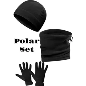Siyah Termal Kışlık Kaliteli Polar Eldiven-Bere-Boyunluk 3 Lü Set