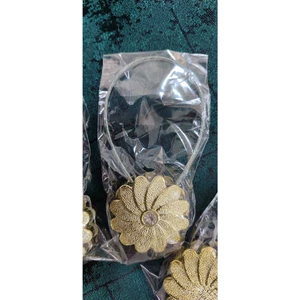 Mıknatıslı Perde Tutucu Kalorifer Koruma Tokası -Gold Ortası Taşlı Çiçek Desenli -