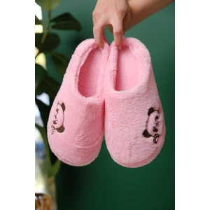 Panda Nakışlı Kadın Ev Terliği Peluş Terlik Çeyiz ve Bohça Terliği Ses Yapmaz Kalın Taban