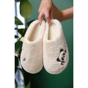 Panda Nakışlı Kadın Ev Terliği Peluş Terlik Çeyiz ve Bohça Terliği Ses Yapmaz Kalın Taban