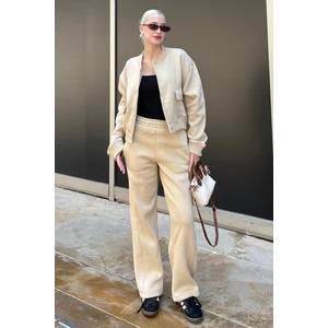 Bej Bisiklet Yaka Ceket Alt Üst Eşofman Takımı MG2182