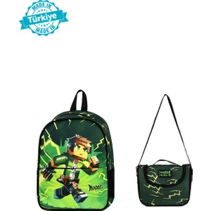 Waddell Desenli Mycraft Lisanslı Kombin Anaokul Sırt Çantası ve Termal Beslenme Çantası 2 Li Set