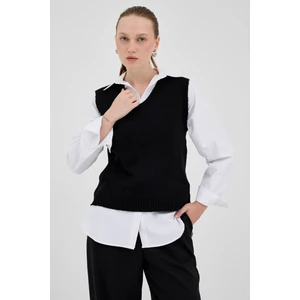 Siyah Oversize V Yaka Kadın Süveter 2292