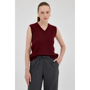 Bordo Oversize V Yaka Kadın Süveter 2292