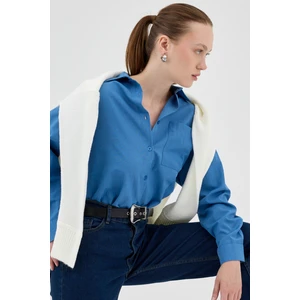 İndigo Tek Cepli Oversize Gömlek 8158A