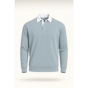 Luis Polo Yaka Selanik Örme Kumaş Erkek Sweatshirt - Soğuk Mavi