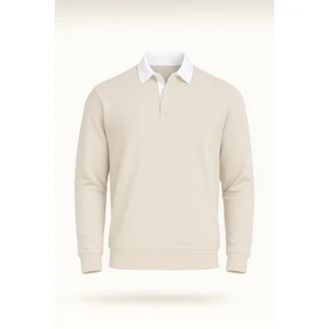 Polo Yaka Selanik Örme Kumaş Erkek Sweatshirt - Taş