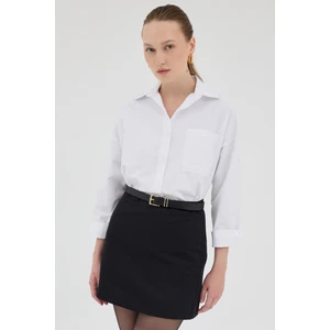 Beyaz Tek Cepli Oversize Gömlek 8158A