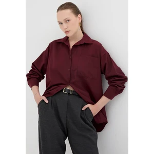 Bordo Tek Cepli Oversize Gömlek 8158A