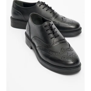 Avra Siyah Cilt  Deri Kadın Oxford Ayakkabı