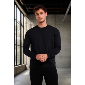 Wenders Relax Fit Basic Fırçalı Interlok Bisiklet Yaka Erkek Sweatshirt - Siyah