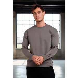 Wenders Relax Fit Basic Fırçalı Interlok Bisiklet Yaka Erkek Sweatshirt - Avcı Yeşili