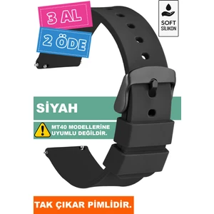 Tcl Movetime MT42-MT42X Family Saat Uyumlu Siyah Renk Siyah Tokalı Silikon Saat Kordonu 71SYH