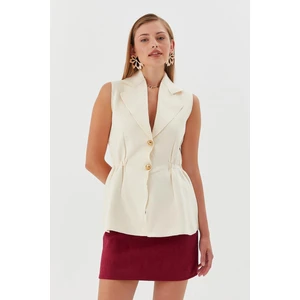 Beli Lastikli Yelek Bluz Krem
