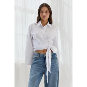 Yan Bağlamalı Crop Gömlek Beyaz