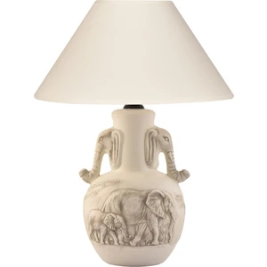 Yalılı Seramik Filli Kulplu Krem Abajur – E27 Duy, Kumaş Başlıklı, Salon ve Oturma Odası İçin Şık Dekoratif Lamba