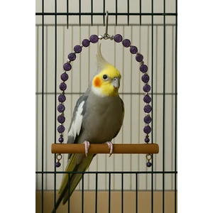 Boncuklu Kuş Salıncağı - Kuş Tüneği - Kafes Içi Ahşap Konma Aparatı