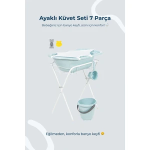 Baby Jem Ayaklı Banyo Seti 7 Parça Mavi Desenli %100 Pamuk Yenidoğanlar için Ergonomik Tasarım