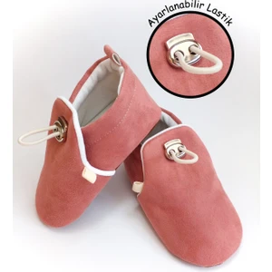 Pembe Kadife Kaydırmaz Taban, Ayarlanabilir Lastikli Bebek Patik, Kreş Ayakkabısı, Ev Botu Panduf