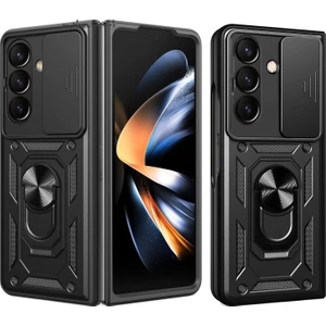 Samsung Galaxy Z Fold 7 Kılıf Kamera Korumalı Sürgülü Yüzüklü Standlı Military Armor Zırh Tank Kızaklı Kapak