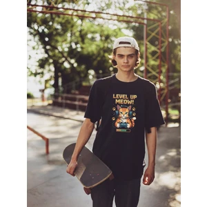 Gamer Kedi Baskılı Oyuncu Temalı Unisex Bisiklet Yaka Pamuk Oversize T-Shirt