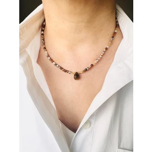 Devi Fashion Doğal Taş Akik ve Kaplan Gözü Kolye