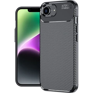 Apple iPhone 16E Uyumlu Silikon Kılıf Karbon Desenli Darbe Emici Autofocus Tam Koruma Kapak - Siyah